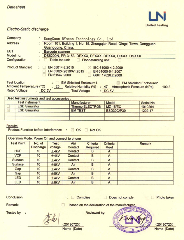 Shenzhen DYscan Technology Co., Ltd Сертификации