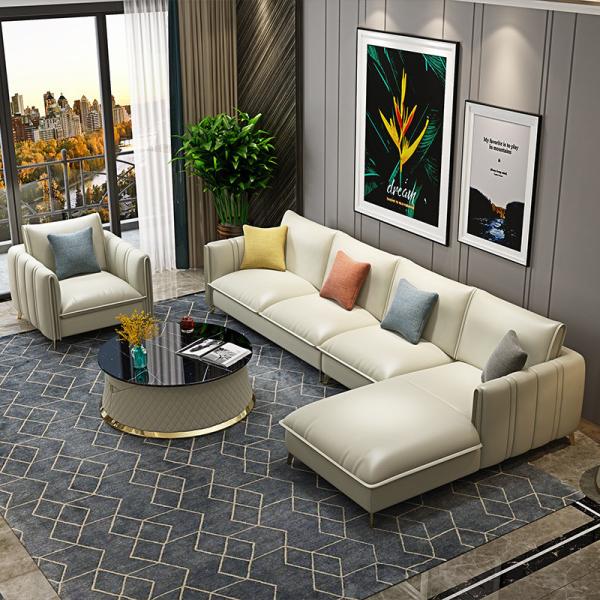 Fabric Leather 3 Seater Modern Living Room Sofa With Cushion