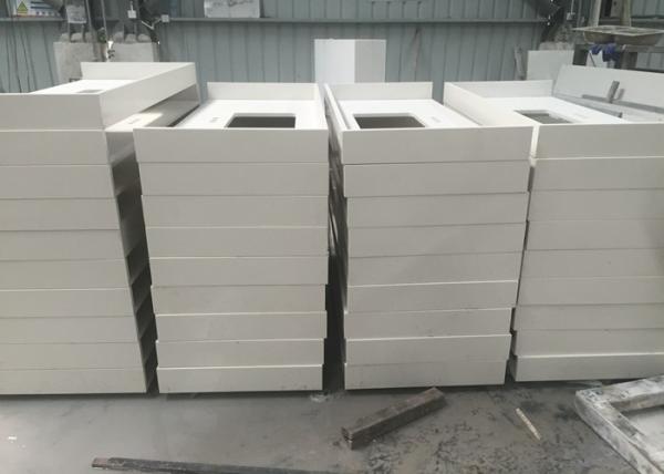 Pure White Quartz Kitchen Countertops , 45 Degree Edge Faux Quartz Countertops
