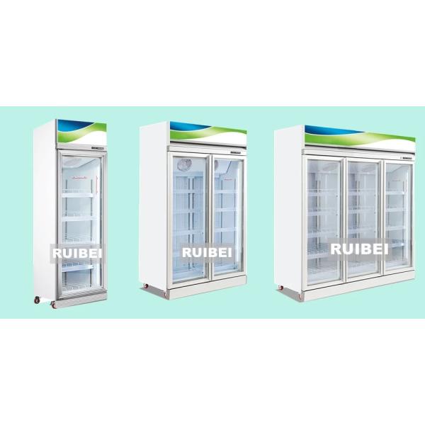 Supermarket Vertical Ice Cream Refrigerator Glass Door Meat Display Freezer