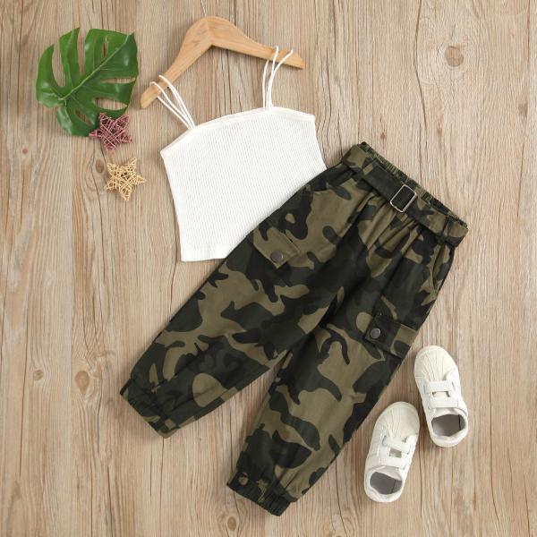 Children'S Outfit Sets Girls Suspenders Camouflage Trousers Two Piece Set