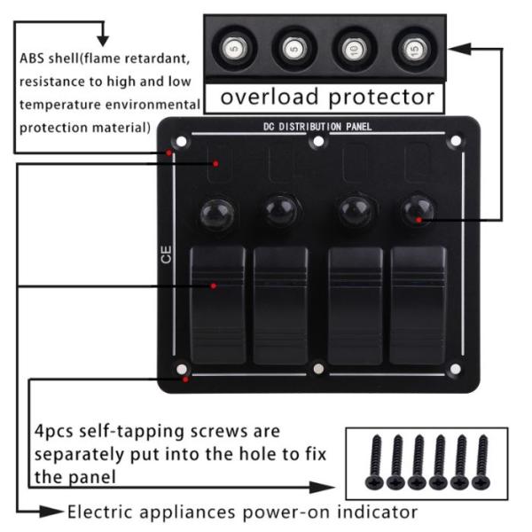 DC 12V 6 Gang Rocker Switch Panel With Red Light LED For Car Boat