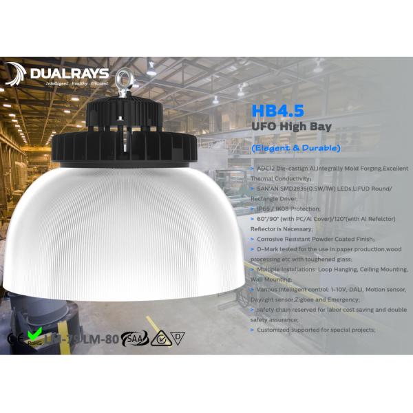 Dualrays Die Casting Aluminum 150W UFO LED High Bay Light Fixture White PC Cover