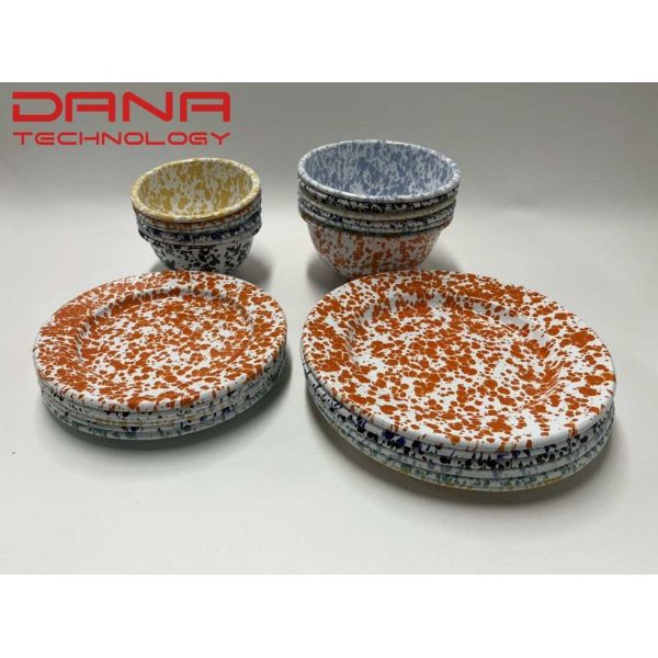 EU FDA Certified Enamelware Plate Set Enamel Rolled Edge Tableware Sets Multi Size