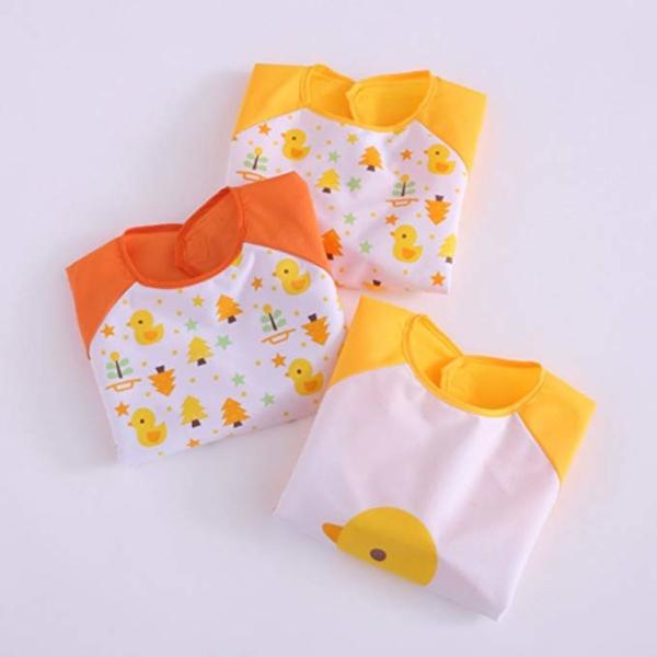 Yellow Full Sleeve Bib / Baby Smock Bib And Burp Cloth Set With Pocket