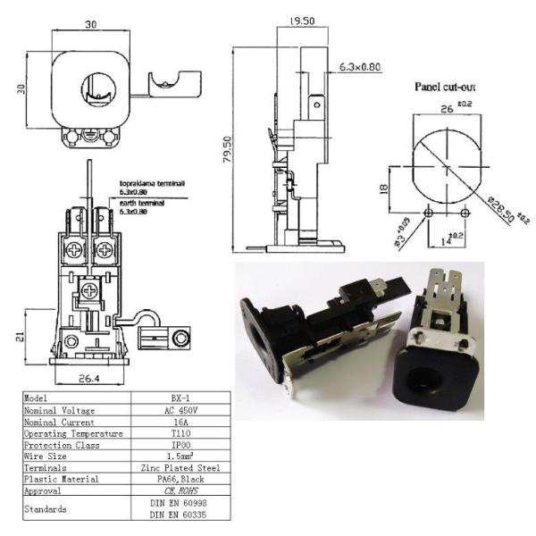 BX3 / BX4 Oven Connection Box PA66 Black Electrial Block Iron CE / ROSH Certificate