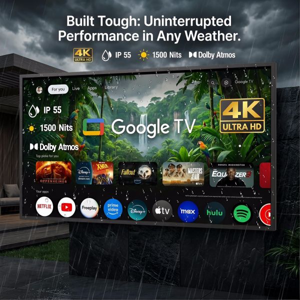 Waterproof Outdoor TV with Google TV 1500-3000nits Sunlight Readable Screen