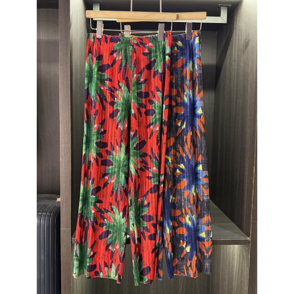 Autumn New Style Women's Casual Pants Unique High Waist Print Design Color-Blocking & Pleated Versatile Slimming Wide-Leg Style