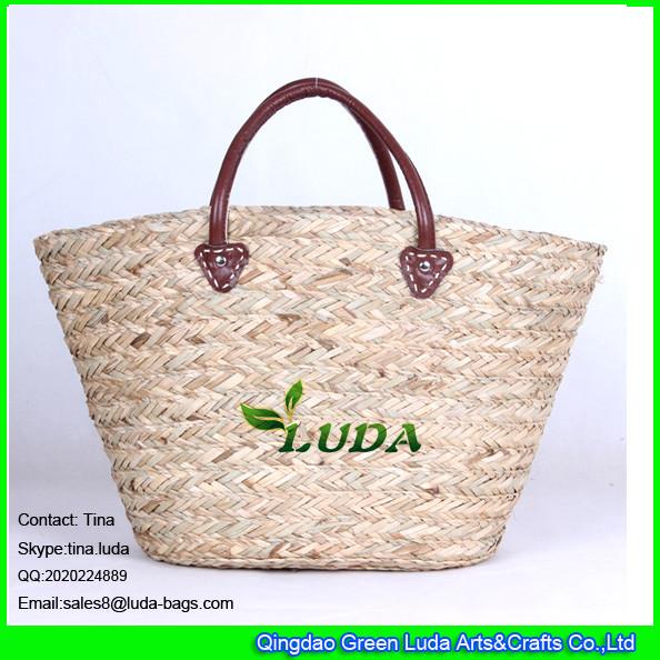 LUDA wholesale patent leather handbags extra large seagrass straw bag