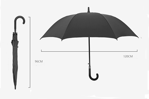 27 Inch  Automatic Black Hotel Straight Umbrella With Curved Handle