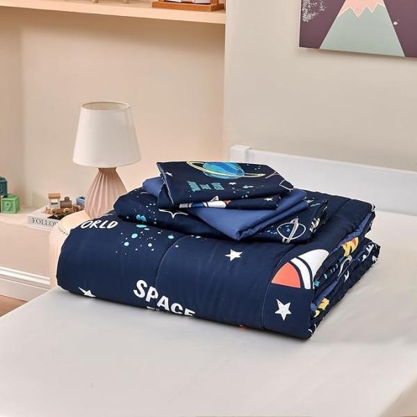 5 Piece Childrens Bedding Sets Twin Size Space Rocket Bedding Set Home Textile Products