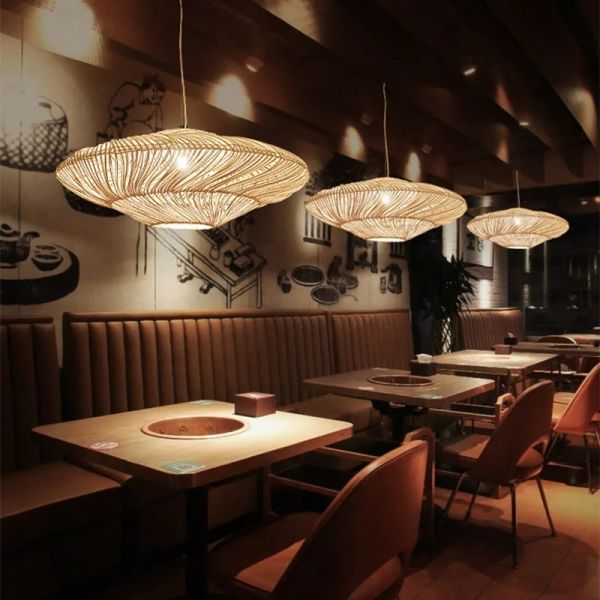 Restaurant Lights Living Room Suspension Creative UFO Shades Rattan Pendant Lights(WH-WP-128)