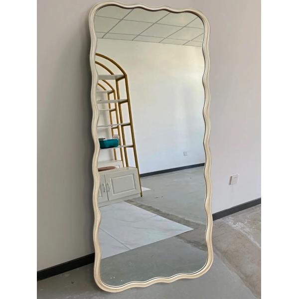 Wavy Beveled Floor Mirror Wood Frame 600mm For Modern Bedroom Decoration