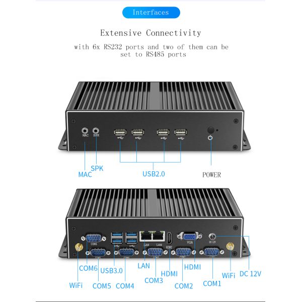 HLY Fanless Industrial Mini PC with Intel Core i5 4200U Dual Gigabit Ethernet and RS232 Ports