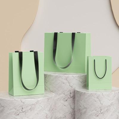 Paper Tote Bag Shopper Paper Customized Kraft Paper Bag With Ribbon Handle Shipping Clothes Bags