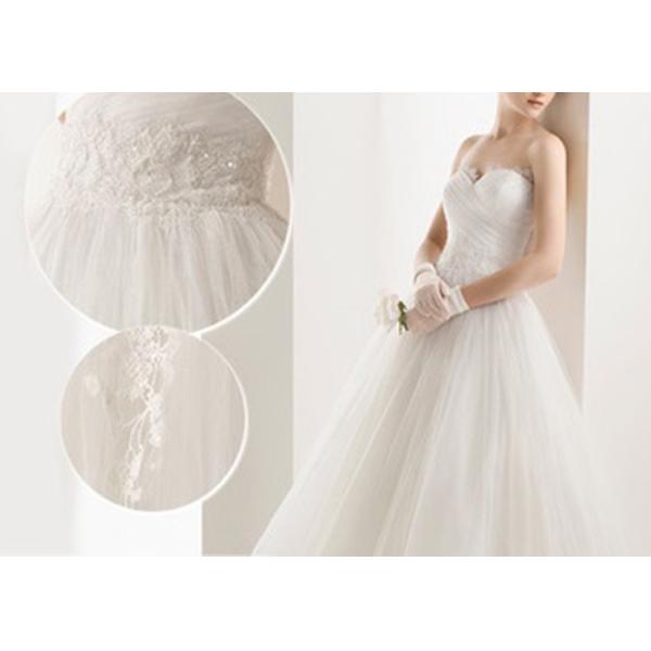 Sexy Short Fitted Wedding Dress Off White Strapless Waist Lace And Beads / Tulle Pleating Dress
