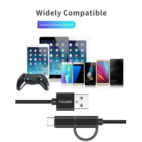 Nylon Braided 2 In 1 Charging Cable 3m OEM Type C USB 2.0 Cable