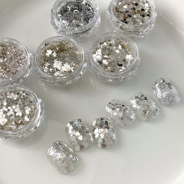 Nail glitters Korean bling super bright Nail polish silver color star heart Sequin summer nail sequins