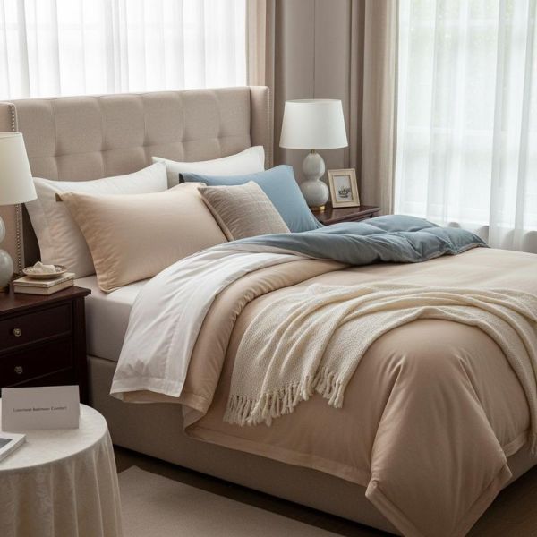 Reversible Home Bedding Comforter Sets in White Beige Grey Blue and Customized Color Tones for Luxurious Bedroom Comfort