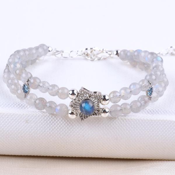 Handmade Moonstone Beaded Bracelet Natural Moonstone Bracelet Adjustable Charms Bracelet For Party Daily Wearing