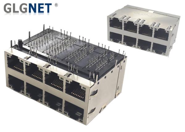 10G RJ45 2x4 Stacked Modular Jack PA6T Housing 4 Channels PHY 60 Watt UPOE+