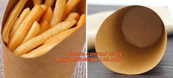 Wholesale Healthy Eco-friendly Cone shape french fries packaging box Food grade lamination craft paper Chicken popcorn b