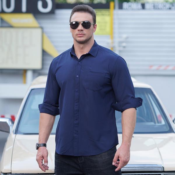 Elegante Blanco Plain Cheque Manga completa Manga larga camisas para hombres para los amantes del deporte