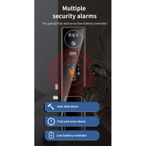 Aluminum Alloy Smart Home Door Lock CNC Technology Tuya App Video Intercom Face Recognition Palm Print Automatic Lock