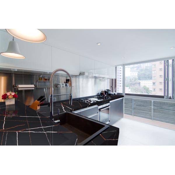 Черной плита кварца Calacatta размера 3200*1600*20mm сделанная по образцу молнией