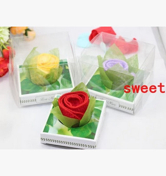 New creative promotion gift product wedding rose shape towel with gift box