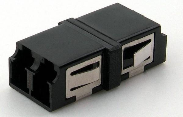 Fiber optic LC Duplex adapter with SC footprint reduced flanged,singlemode,mutimode