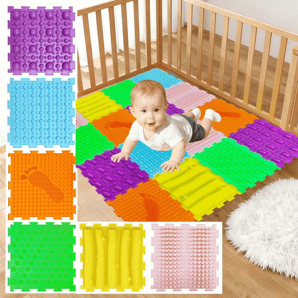 Tactile finger pressure foot massage sensory integration training multicolored silicone puzzle floor mats for kids adults