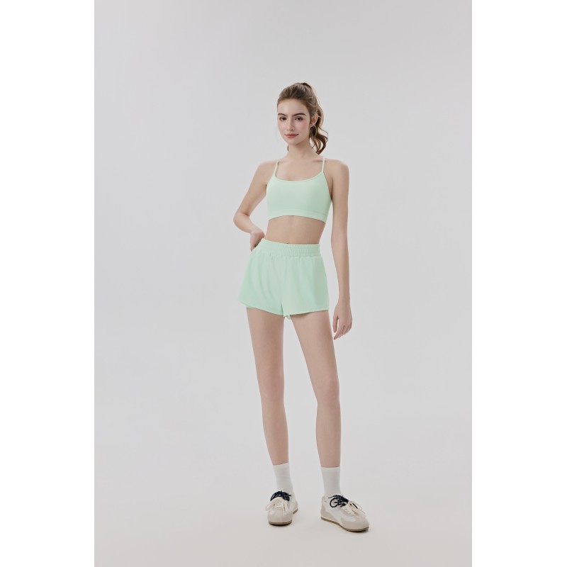 Mint Green Lightweight Nylon Spaghetti Strap Sports Bra for Women Low-Impact Yoga and Daily Wear
