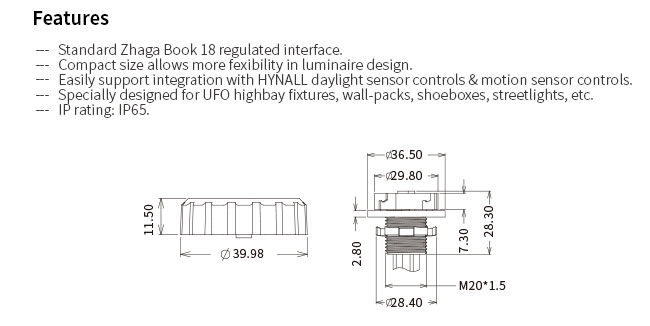 IP65 Zhaga Book 18 Socket HN150 40mm Dia для установки НЛО