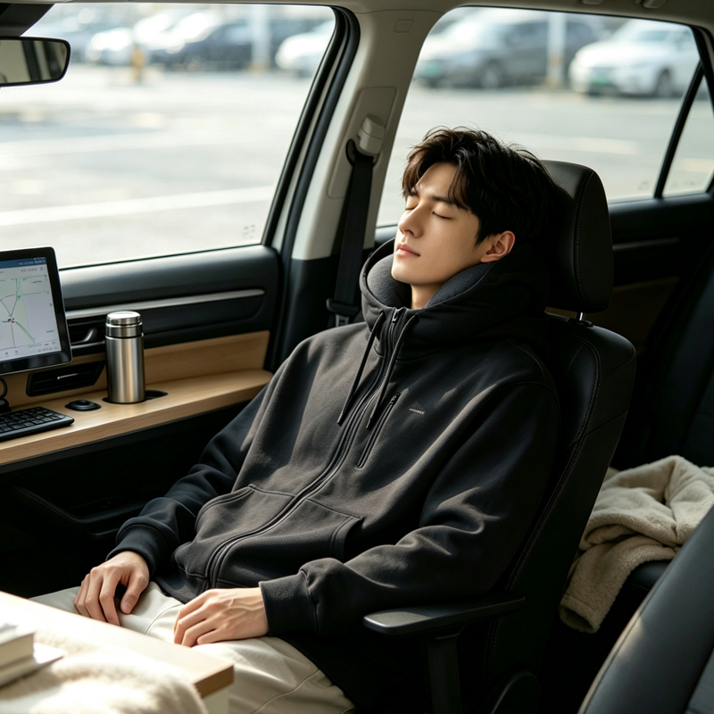 2‑in‑1 Travel Zip‑Up Hoodie With Built‑in Inflatable Neck Pillow & Eye Mask, Custom OEM ODM Available