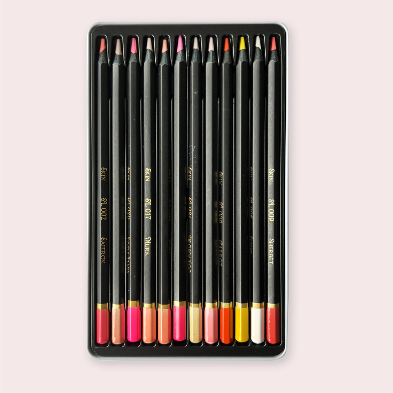 Reliable Quality Wholesale 12 Pcs Multicolor Metal Box Wooden Color Pencil Set For Kids Drawing
