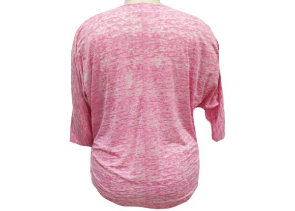 1/2 Length Batwing Sleeves Ladies Casual T Shirt Half Zipper V Neck Snow Mélange Fabric