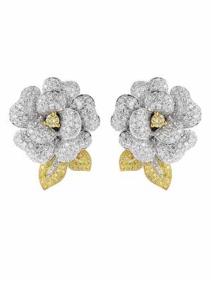 ouro branco Diamond Earrings de 0.33ct Camellia Flower Earrings Ladies 18k