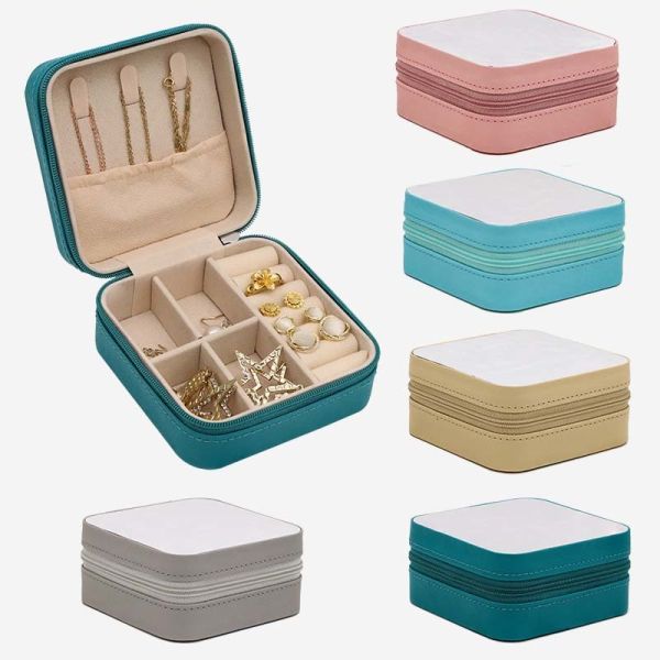 Custom Small Luxury Zipper Leather Portable Sublimation Storage Jewelry Travel Box For Necklace Earring Ring