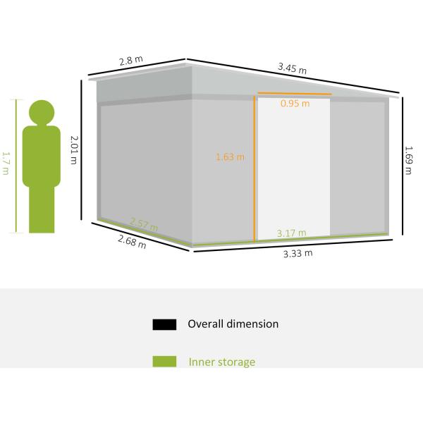 11x9ft Metal Outdoor Shed House Storage Garden Building Shed with Powder Coated Finish