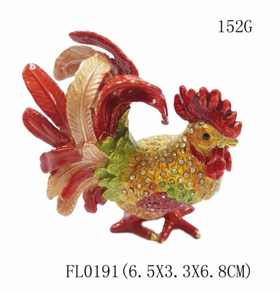 Fancy Mini Rooster Metal Jewelry Box pewter  jewelry box with rooster design