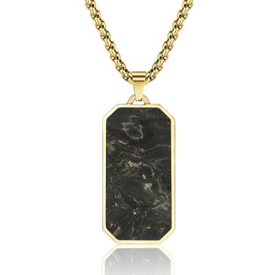 Rectangle Forged Carbon Fiber Pendant SS Plated Men's 14k Gold Cross Necklace