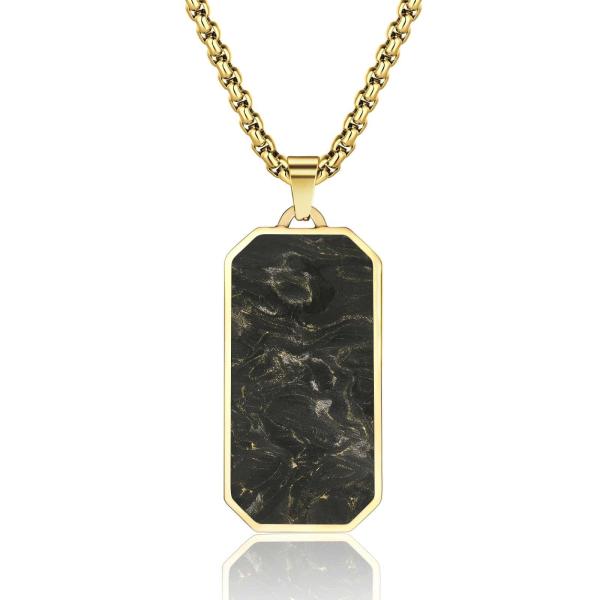 Rectangle Forged Carbon Fiber Pendant SS Plated Men's 14k Gold Cross Necklace