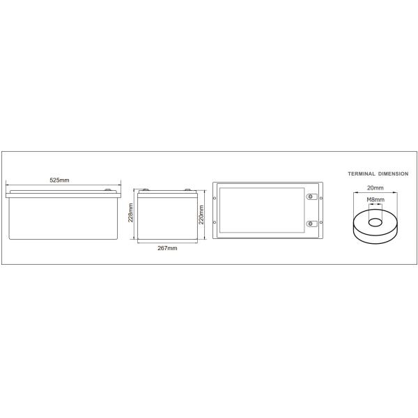 250AH Sealed Lead Acid Battery 12V Security Alarm Systems L525mm X W267mm X H220mm
