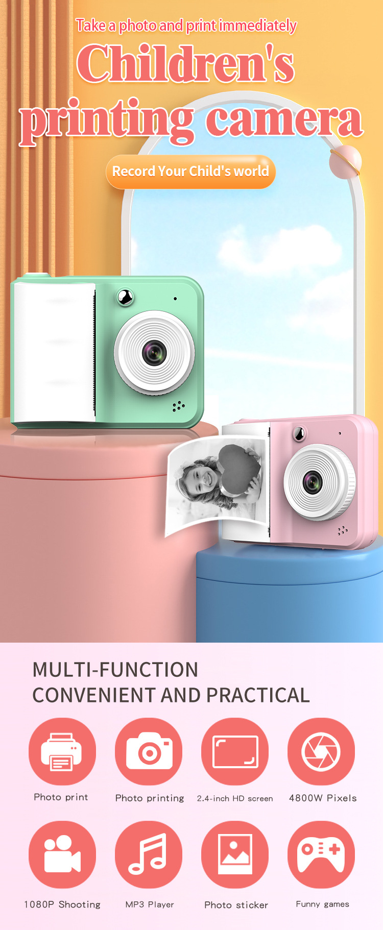 Cross-border Exclusive Supply of Instant Print Digital Cameras, Children's Mini Cameras, High-pixel Toy Mobile Phones, and Camer