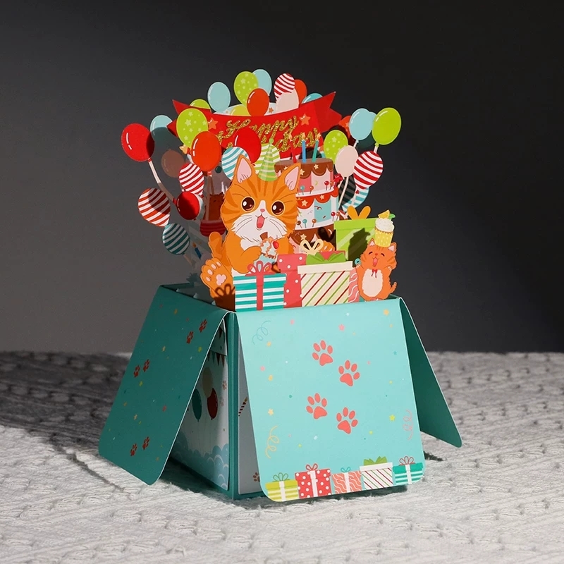 3D Pop-Up Birthday Greeting Card Box With Multi-Layer Die-Cut Design