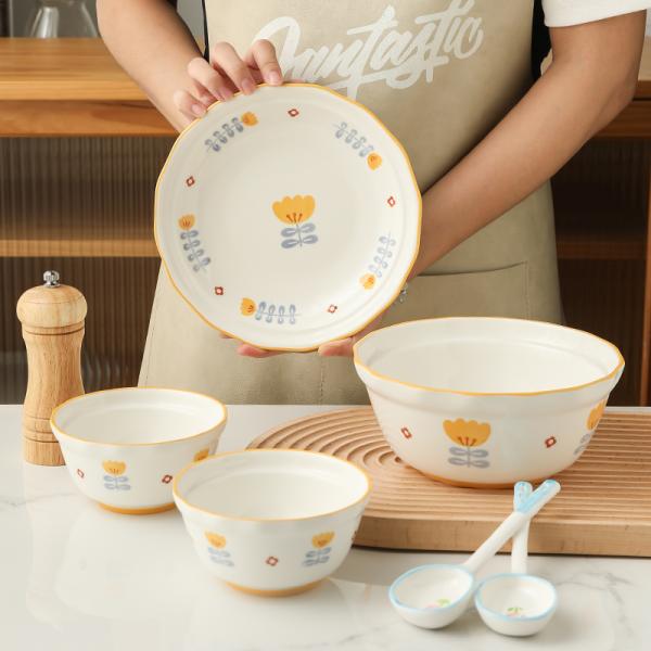 Хуан Фэнлинг Цветочные столовые принадлежности набор 6 штук для домашнего хозяйства или детей 10 дюймовой керамической чаши