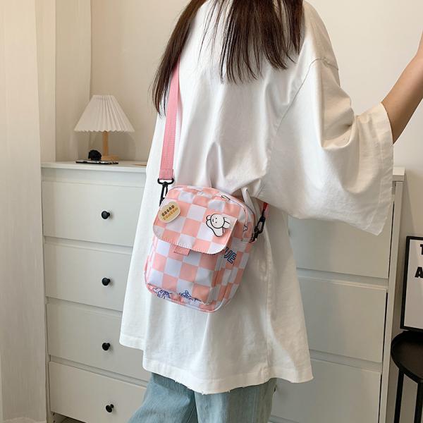Grid cross body nylon square bag ins Korean large capacity single shoulder plaid mobile phone bag wholesale