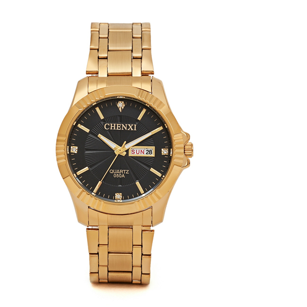 050DC Black White Golden Wristwatches Man 050DC Stainless Steel Band Full Gold Watch
