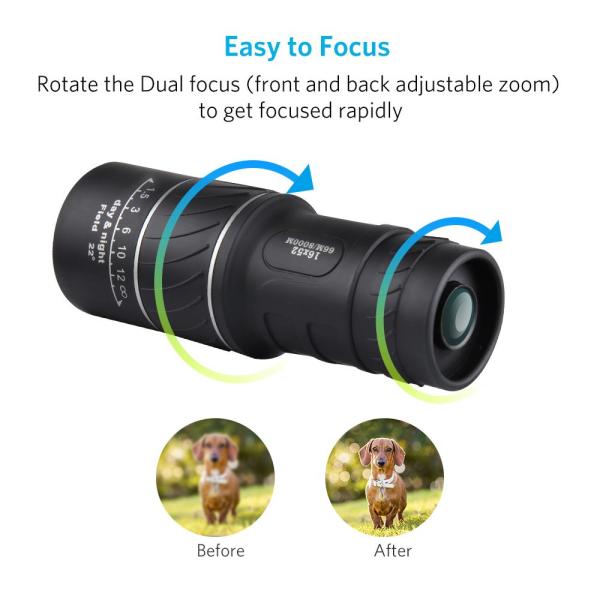 Bifocal 16x52 Compact Cell Phone Monocular Telescope Waterproof 66/8000m For Children